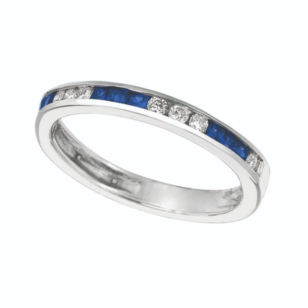 0.55 Ct Natural Sapphire & Diamond Ring Band 14K